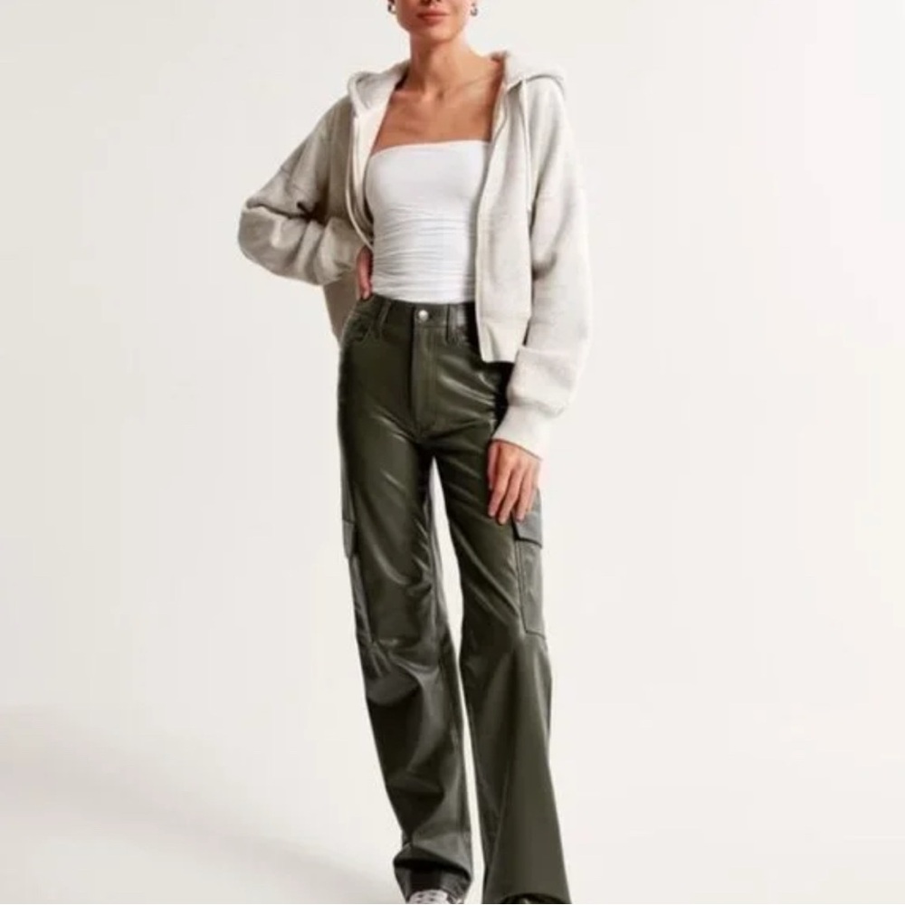 Abercrombie & Fitch - Curve Love High-Rise Olive Vegan Leather Pants NWT - 27